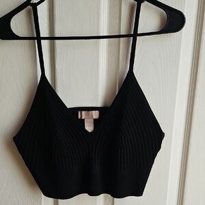 H&M Black Ribbed V-Neck Crop Tank